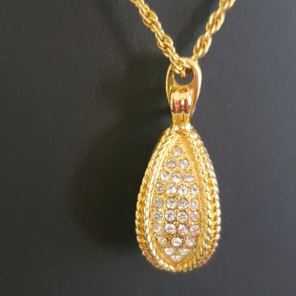 Joan Rivers Pave Crystal Egg Pendant Necklace‎ Gold Plated Vintage Long Chain - Picture 4 of 10